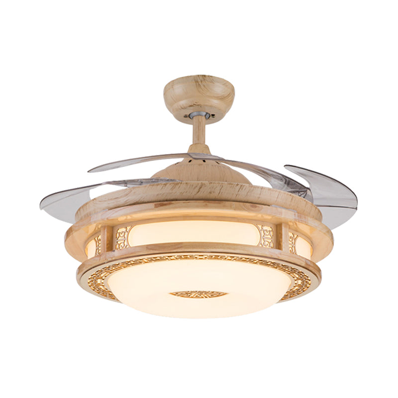 42 "Breitrahmen Semi Flush Leuchte Moderne Beige Wood 4 Klingen hängende Anhängerlüftellampe für das Restaurant