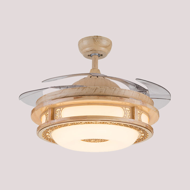 42 "Breitrahmen Semi Flush Leuchte Moderne Beige Wood 4 Klingen hängende Anhängerlüftellampe für das Restaurant