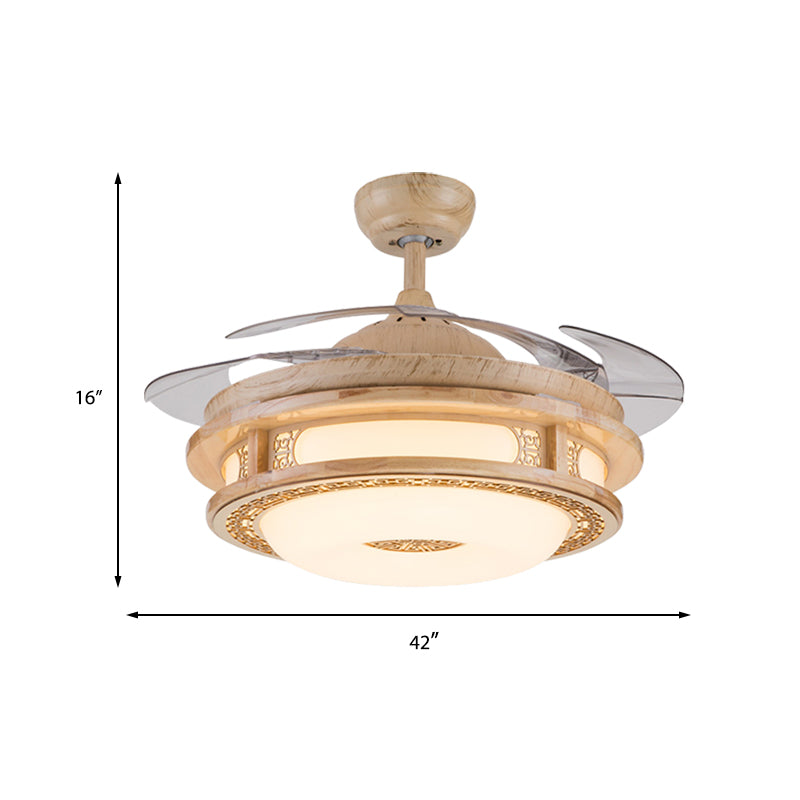 42 "Breitrahmen Semi Flush Leuchte Moderne Beige Wood 4 Klingen hängende Anhängerlüftellampe für das Restaurant