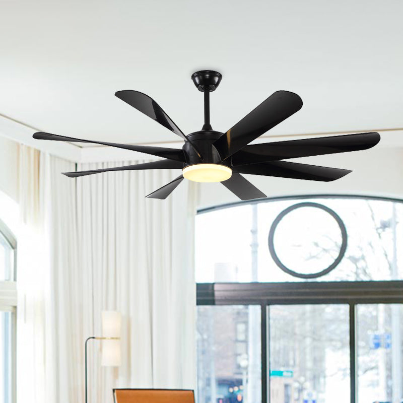 Modernistische cirkel semi -spoeling verlichting acryl 8 bladen led hangende ventilatorlamp in zwart, 60 "breed