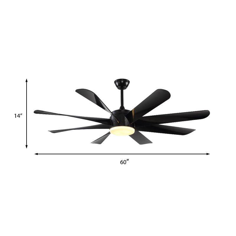 Modernistische cirkel semi -spoeling verlichting acryl 8 bladen led hangende ventilatorlamp in zwart, 60 "breed