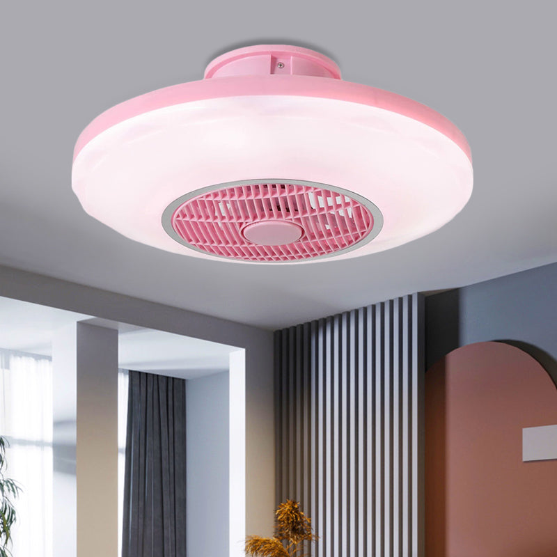 Lámpara moderna del ventilador colgante LED blanco/rosa/azul ovalado lámpara montado con altura con tono acrílico para comedor, 19.5 "de ancho