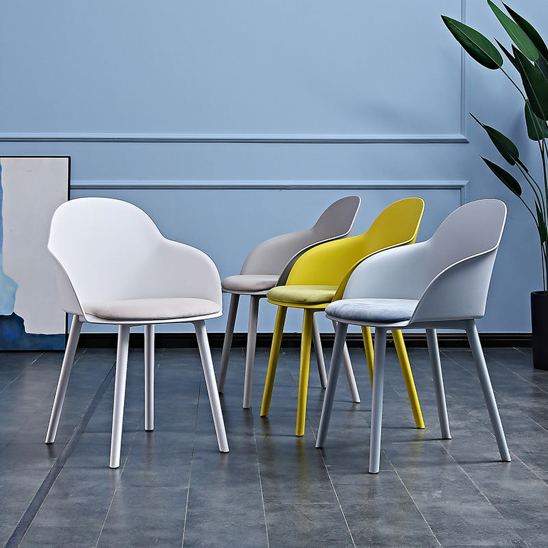 Contemporary Plastic Restaurant Arm Chair Matte Finish Solid Back Dining Chair (Set of 4)