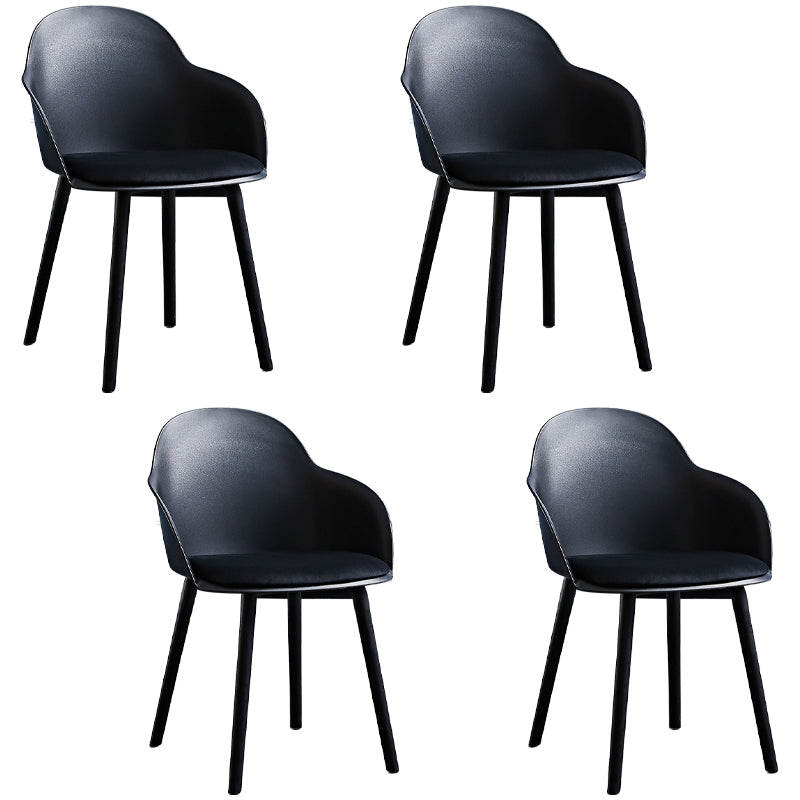 Contemporary Plastic Restaurant Arm Chair Matte Finish Solid Back Dining Chair (Set of 4)
