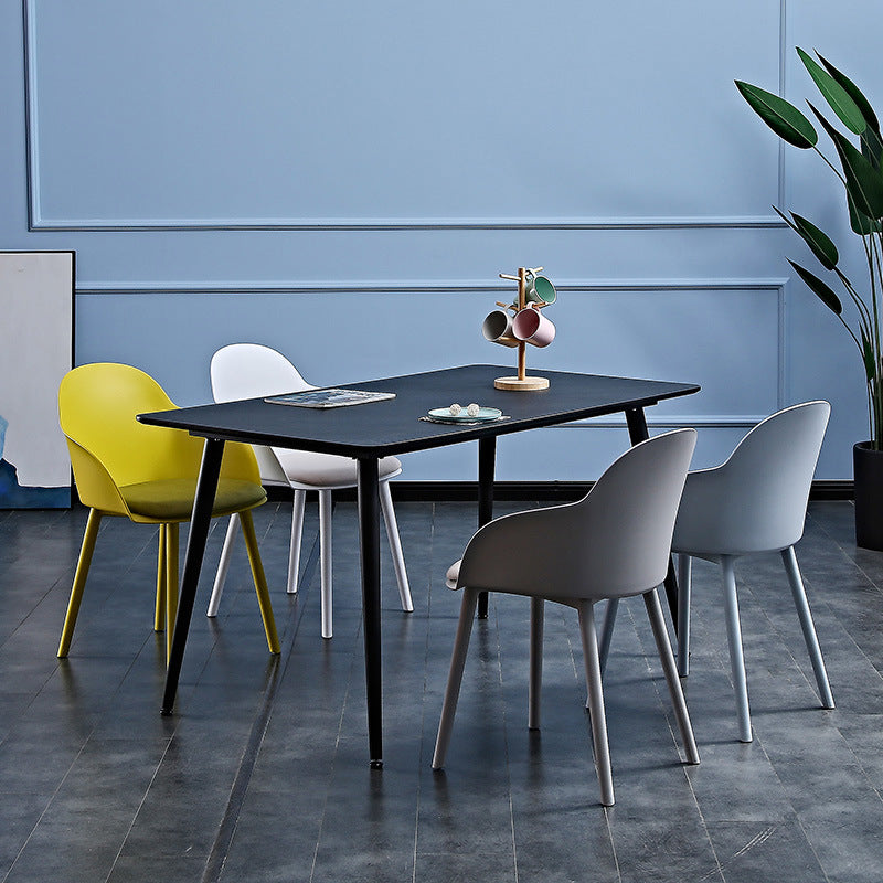 Contemporary Plastic Restaurant Arm Chair Matte Finish Solid Back Dining Chair (Set of 4)