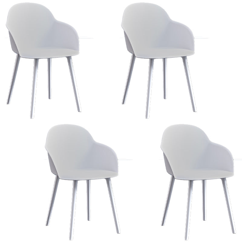 Contemporary Plastic Restaurant Arm Chair Matte Finish Solid Back Dining Chair (Set of 4)