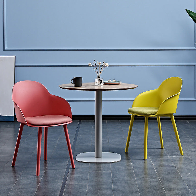 Contemporary Plastic Restaurant Arm Chair Matte Finish Solid Back Dining Chair (Set of 4)