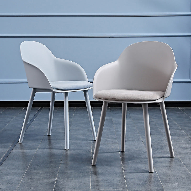 Contemporary Plastic Restaurant Arm Chair Matte Finish Solid Back Dining Chair (Set of 4)