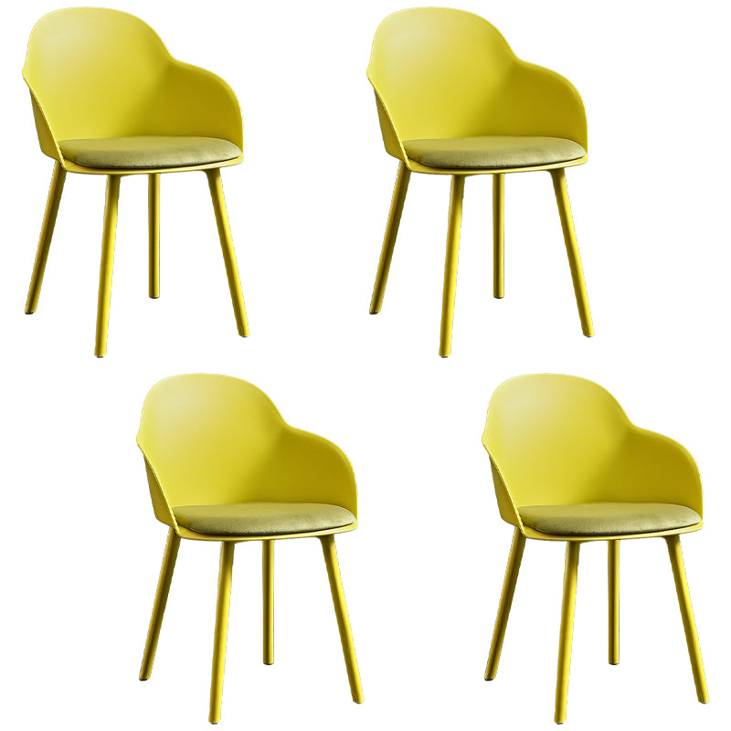 Contemporary Plastic Restaurant Arm Chair Matte Finish Solid Back Dining Chair (Set of 4)