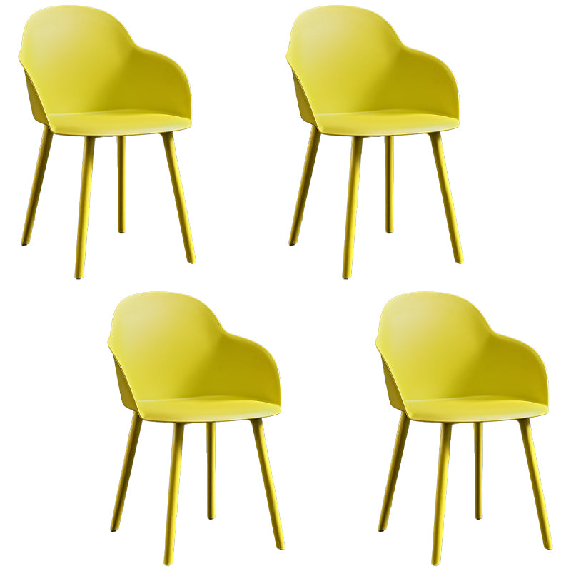 Contemporary Plastic Restaurant Arm Chair Matte Finish Solid Back Dining Chair (Set of 4)