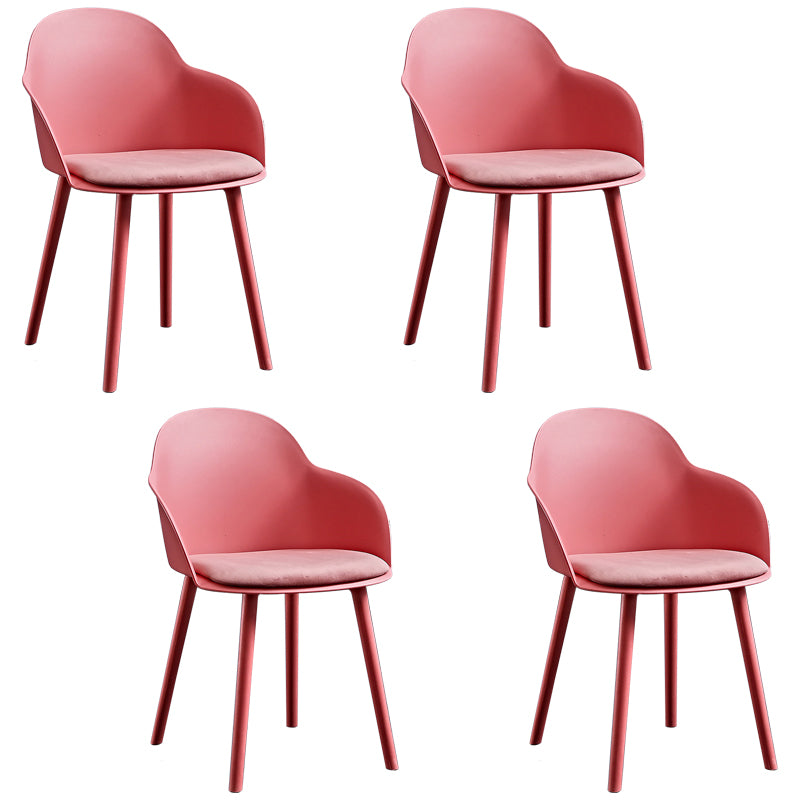 Contemporary Plastic Restaurant Arm Chair Matte Finish Solid Back Dining Chair (Set of 4)