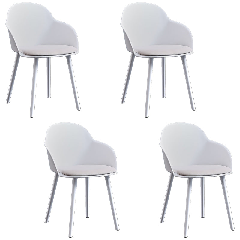 Contemporary Plastic Restaurant Arm Chair Matte Finish Solid Back Dining Chair (Set of 4)