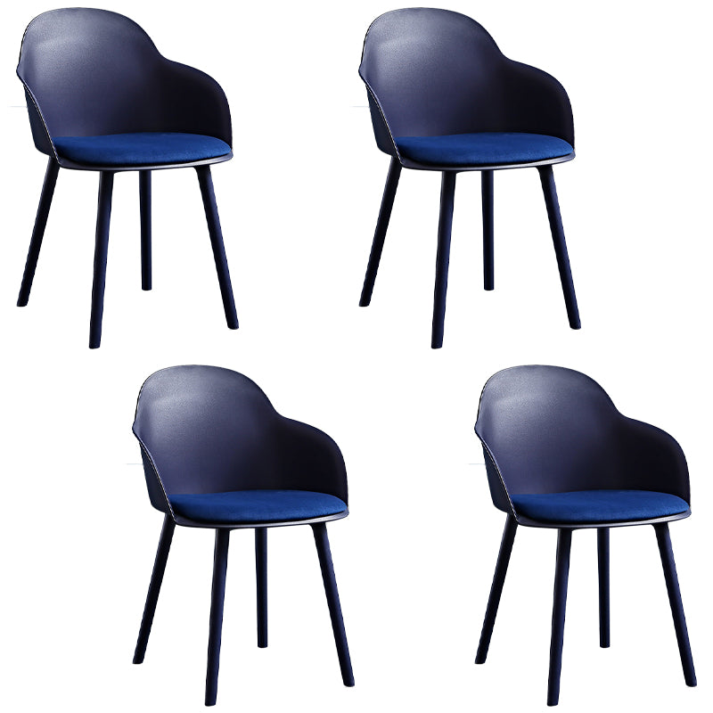 Contemporary Plastic Restaurant Arm Chair Matte Finish Solid Back Dining Chair (Set of 4)