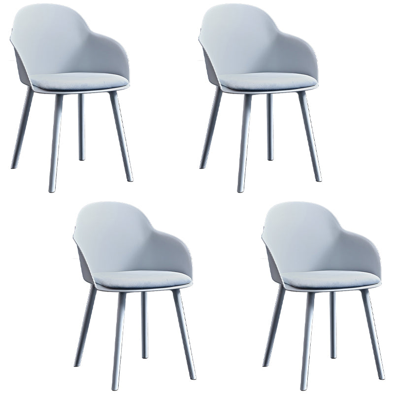 Contemporary Plastic Restaurant Arm Chair Matte Finish Solid Back Dining Chair (Set of 4)