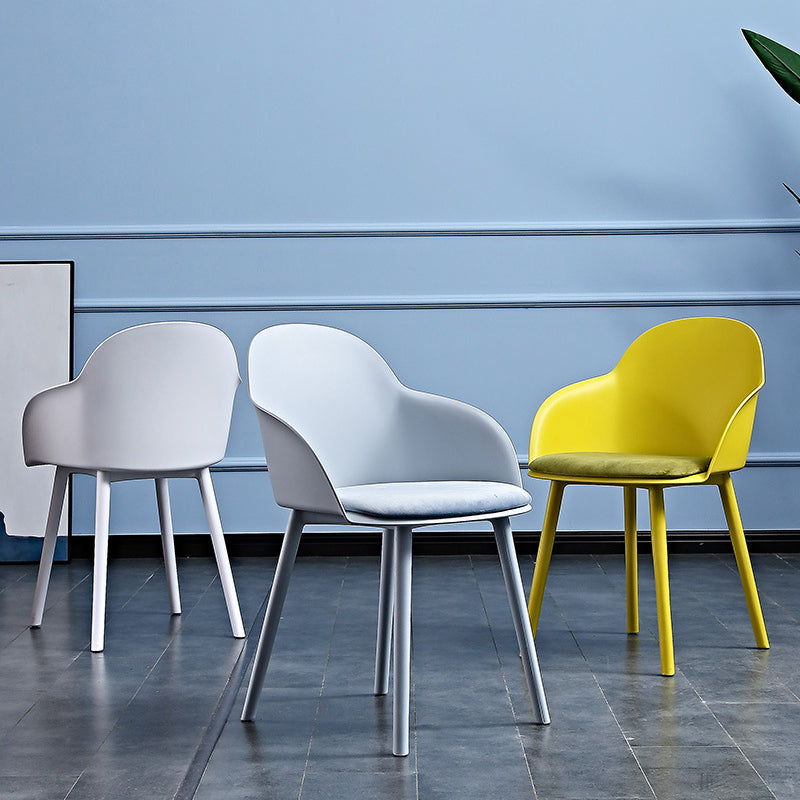 Contemporary Plastic Restaurant Arm Chair Matte Finish Solid Back Dining Chair (Set of 4)