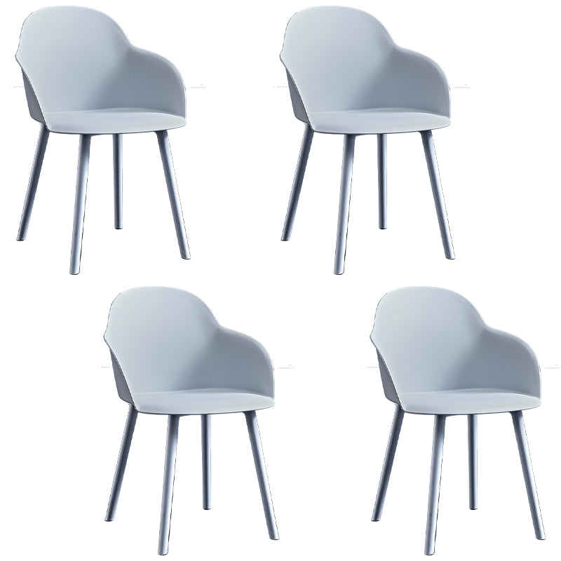 Contemporary Plastic Restaurant Arm Chair Matte Finish Solid Back Dining Chair (Set of 4)