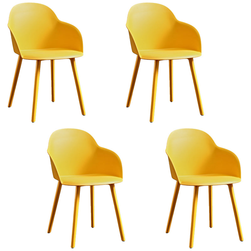 Contemporary Plastic Restaurant Arm Chair Matte Finish Solid Back Dining Chair (Set of 4)