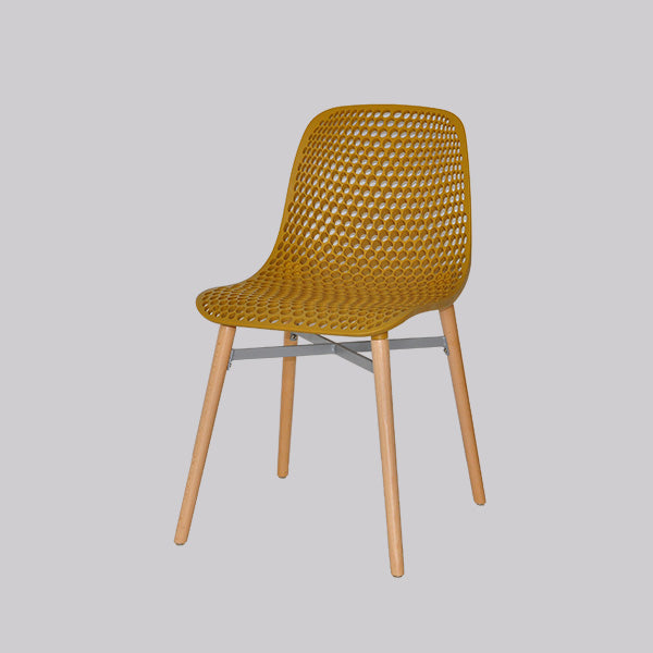 Chaise de salle à manger en plastique de style scandinave, sans accoudoirs, à dossier solide, avec pieds en bois