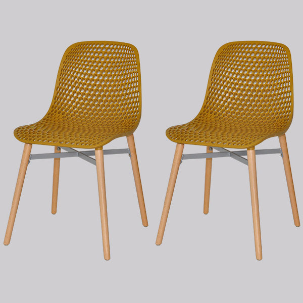 Chaise de salle à manger en plastique de style scandinave, sans accoudoirs, à dossier solide, avec pieds en bois