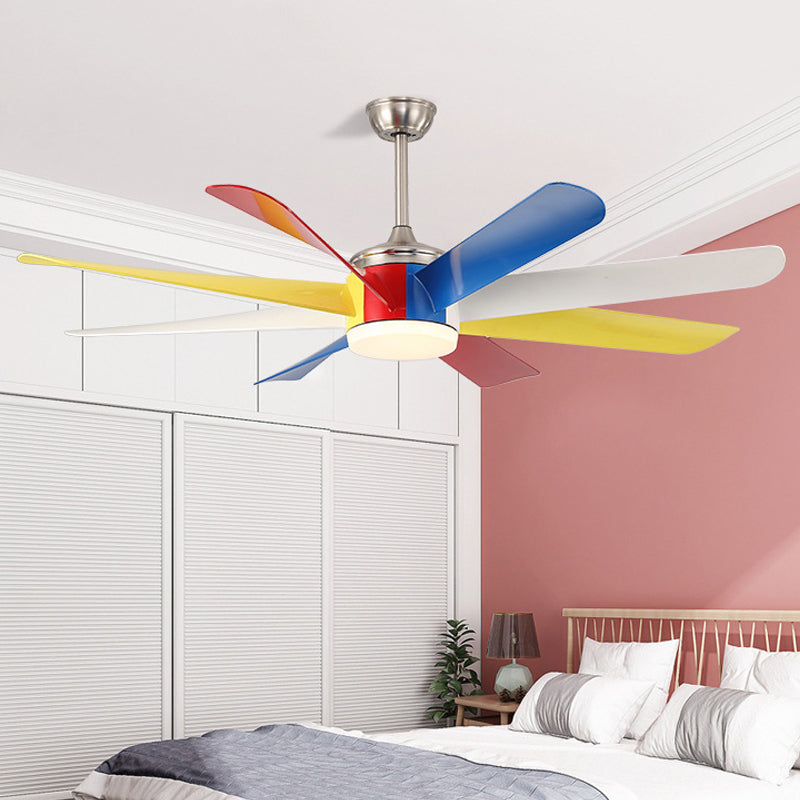 Lámpara de ventilador colgante de Sputnik contemporáneo Sala de estar acrílico de 60 "de ancho LED Semi Flush Lights en amarillo con 8 cuchillas coloridas