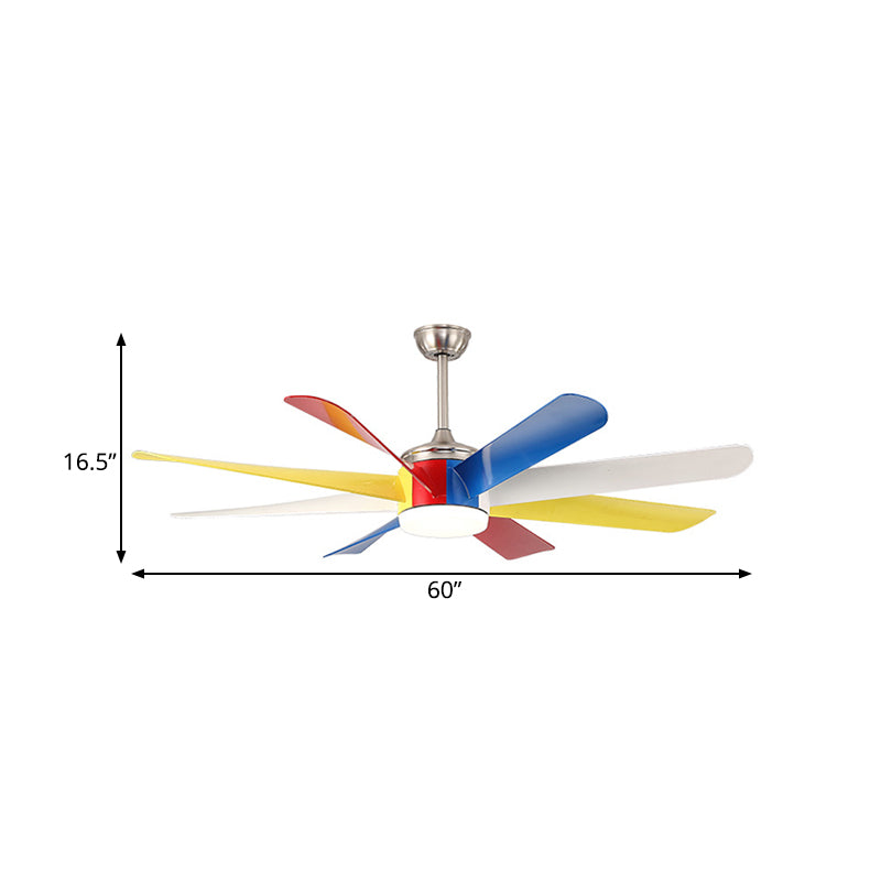 Lámpara de ventilador colgante de Sputnik contemporáneo Sala de estar acrílico de 60 "de ancho LED Semi Flush Lights en amarillo con 8 cuchillas coloridas