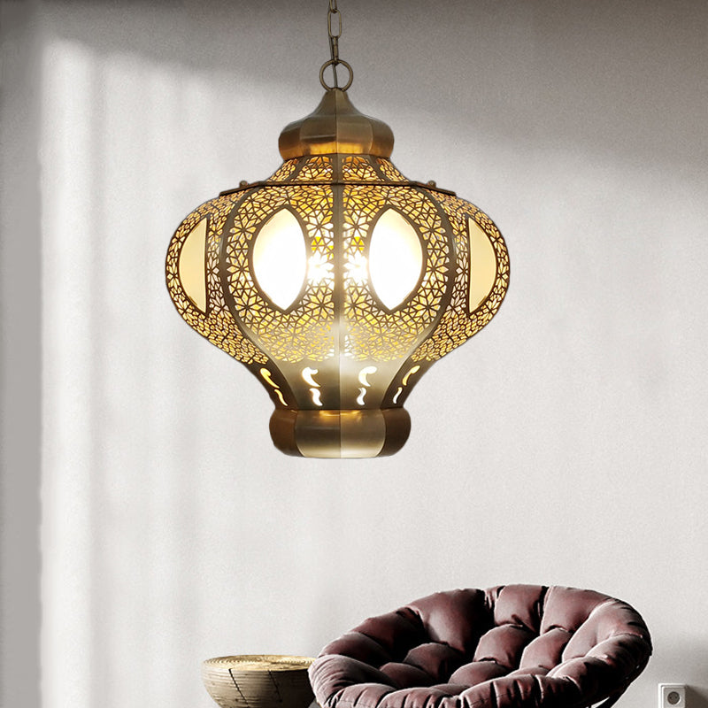 4 Heads Pendant Lighting Mediterranean Restaurant Ceiling Chandelier with Crown White/Red Glass Shade in Brass