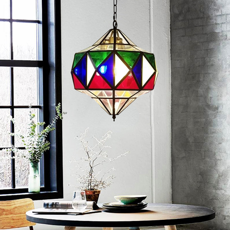 Colorful Glass Brass Chandelier Top Shape 3 Lights Arab Hanging Ceiling Light with Adjustable Chain