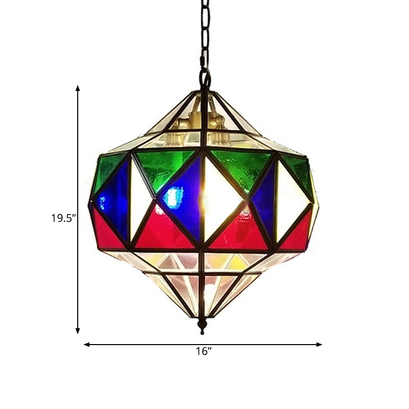 Colorful Glass Brass Chandelier Top Shape 3 Lights Arab Hanging Ceiling Light with Adjustable Chain