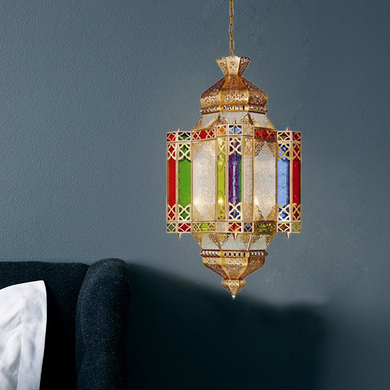 Metallic Castle Suspension Light Art Deco 4-Head Corridor Chandelier Hanging Lamp in Brass