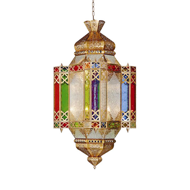 Metallic Castle Suspension Light Art Deco 4-Head Corridor Chandelier Hanging Lamp in Brass