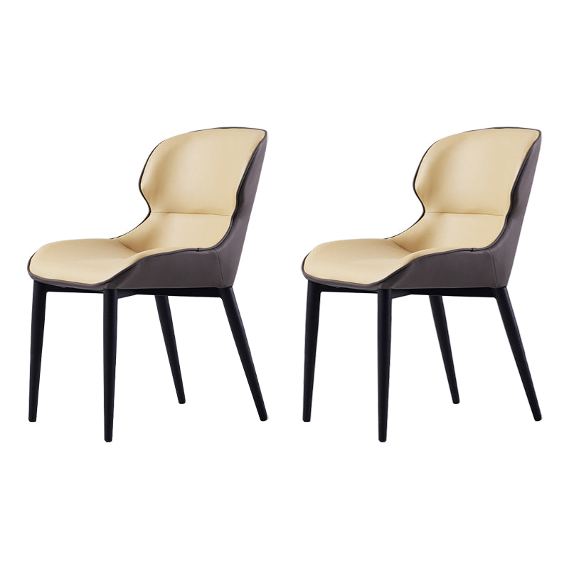 Silla de comedor tapizada de metal con respaldo de alas para interiores industriales (juego de 2)