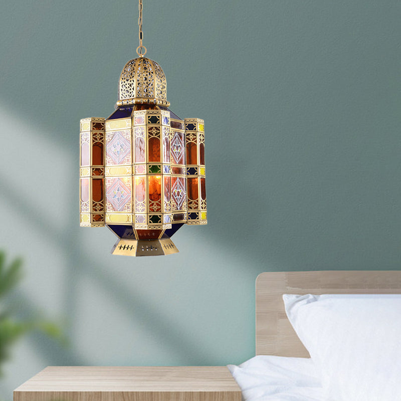 Brass 3-Bulb Pendant Light Fixture Arab Style Metal Castle Chandelier Lamp for Restaurant