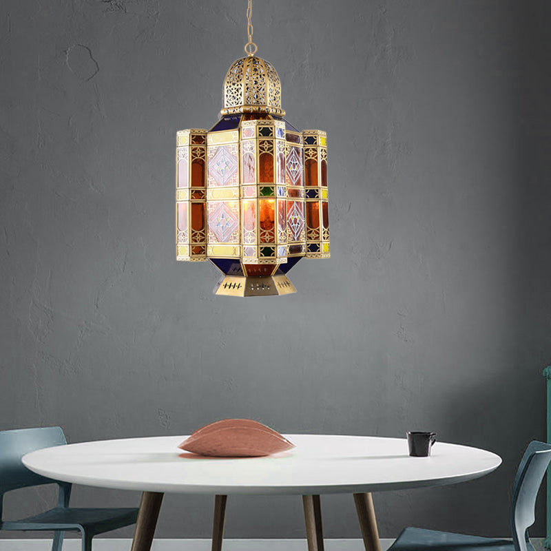 Brass 3-Bulb Pendant Light Fixture Arab Style Metal Castle Chandelier Lamp for Restaurant