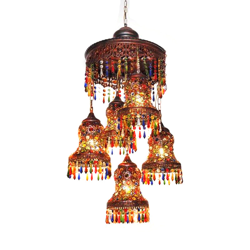 Metal Copper Ceiling Chandelier Curved 5 Bulbs Art Deco Down Lighting Pendant for Bedroom
