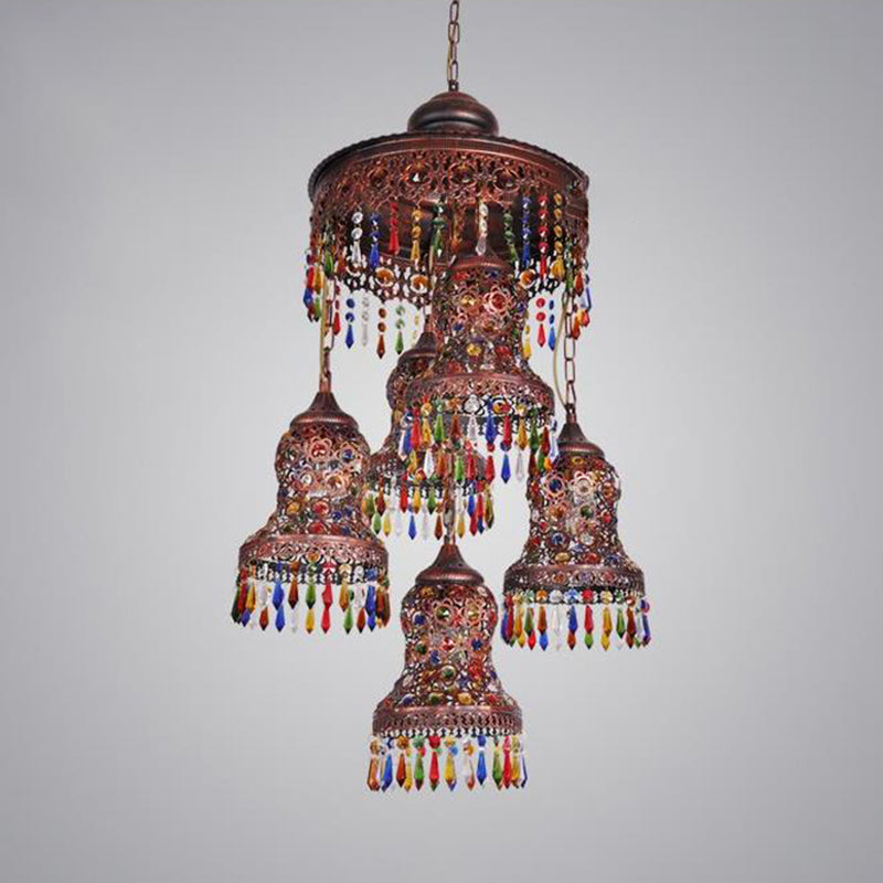 Metallkupfer Decke Kronleuchter gebogene 5 Lampen -Art -Deco -Down -Beleuchtungsanhänger für Schlafzimmer