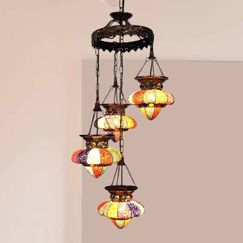 4/6 luces lámpara de metal lámpara de lámpara antigua forma de urna de cobre iluminación de suspensión de comedor