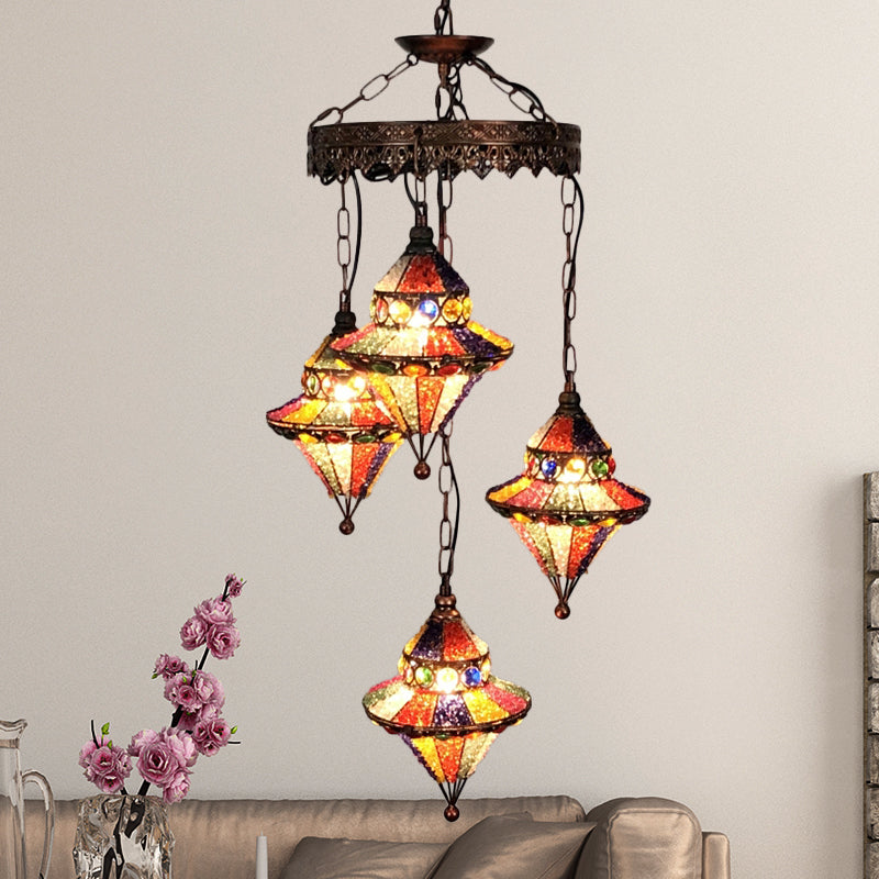 Lantern de lámpara de metal de metal accesorio de iluminación bohemio 4 bombillas con luz de techo en amarillo/naranja/púrpura