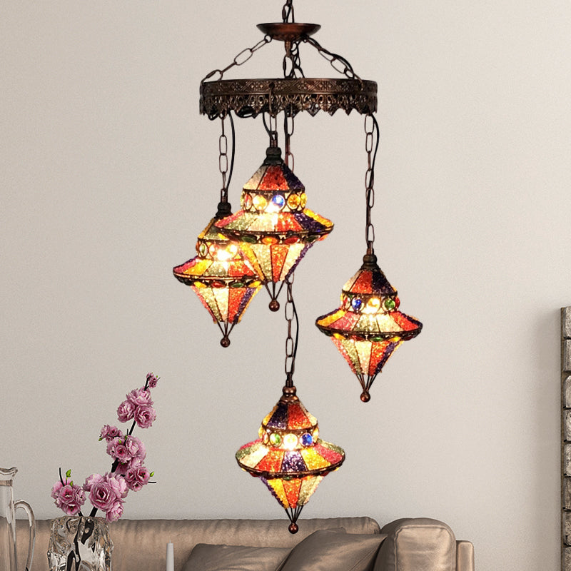 Lantern Metal Chandelier Lighting Fixture Bohemian 4 Bulbs Restaurant Ceiling Light in Yellow/Orange/Purple