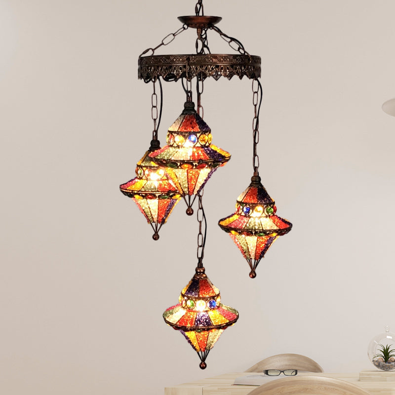 Lantern Metal Chandelier Lighting Fixture Bohemian 4 Bulbs Restaurant Ceiling Light in Yellow/Orange/Purple
