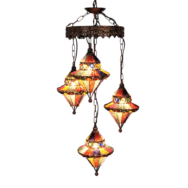 Lantern Metal Chandelier Lighting Fixture Bohemian 4 Bulbs Restaurant Ceiling Light in Yellow/Orange/Purple