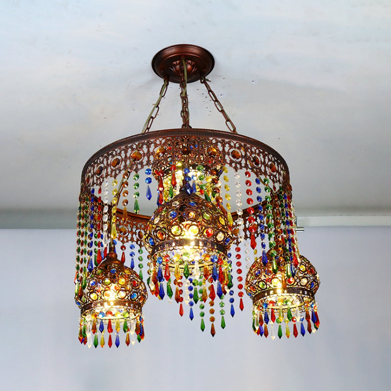 Bohemian Wagon Wheel Pendant Chandelier 4/7 Bulbs Metal Down Lighting in Brass for Restaurant