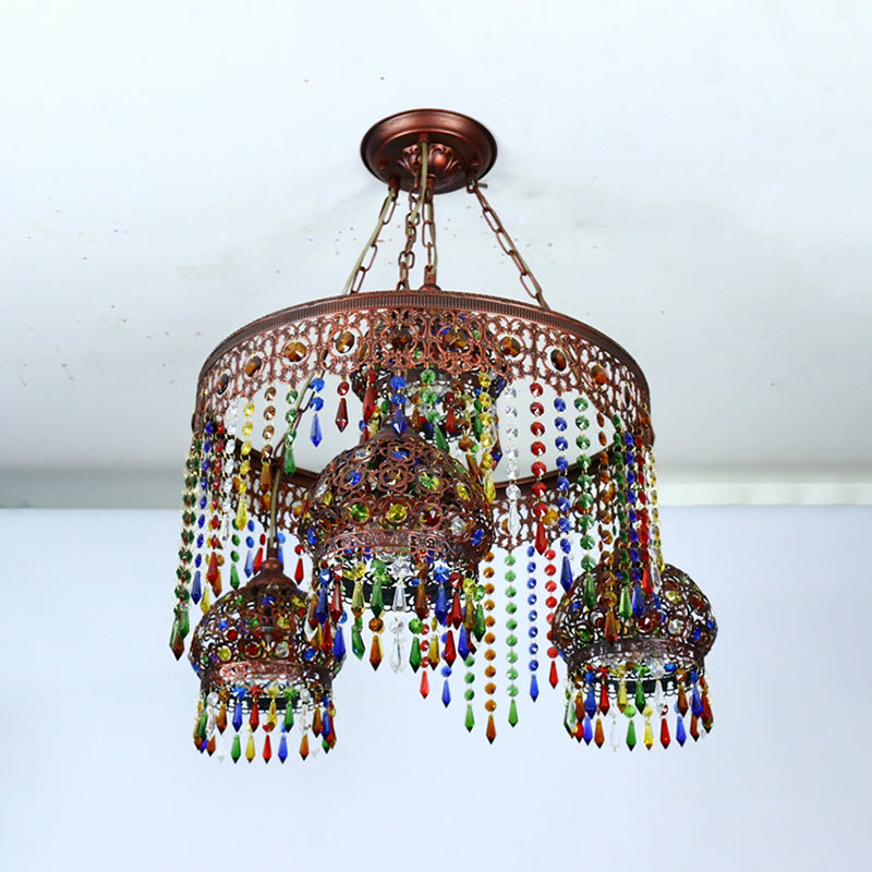 Bohemian Wagon Wheel Pendant Chandelier 4/7 Bulbs Metal Down Lighting in Brass for Restaurant