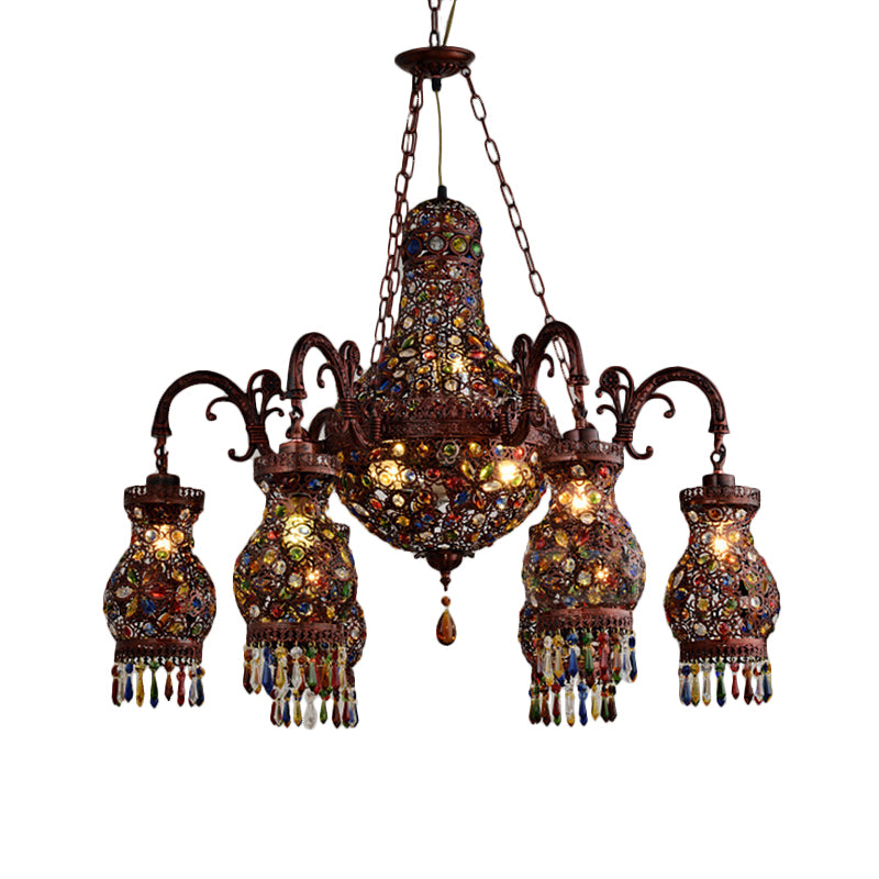 Urn Shaped Restaurant Ceiling Chandelier Bohemian Metal 9 Lights Copper Hanging Lamp Kit