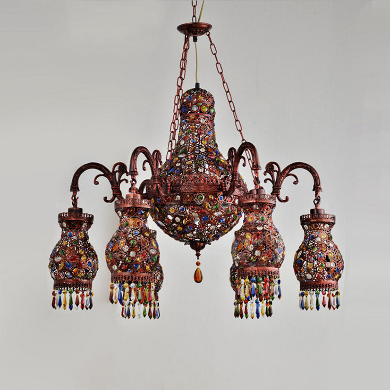 Urn Shaped Restaurant Ceiling Chandelier Bohemian Metal 9 Lights Copper Hanging Lamp Kit