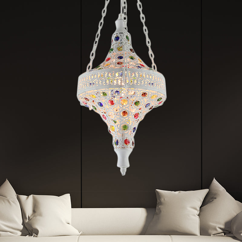 Bohemian Hollow Hanging Light 1 Bulb Metal Drop Pendant in White for Living Room