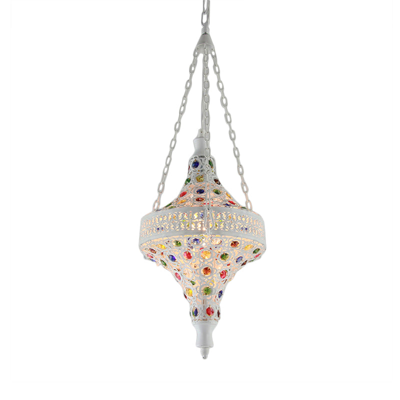 Bohemian Hollow Hanging Light 1 Bulb Metal Drop Pendant in White for Living Room