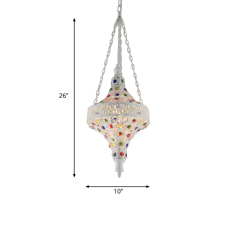 Bohemian Hollow Hanging Light 1 Bulb Metal Drop Pendant in White for Living Room