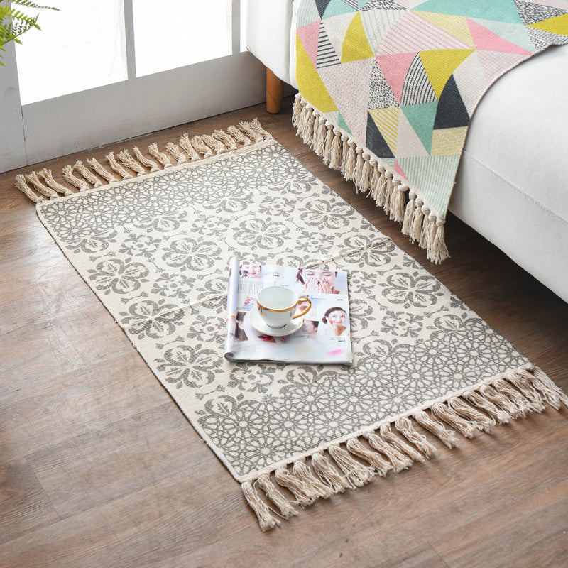 Alfombra de estampado tribal bohemio de área retro lavable alfombra diseño de algodón de algodón para decoración del hogar
