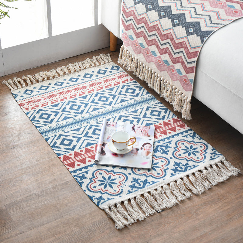 Bohemian Tribal Print Rug Retro Washable Area Carpet Fringe Design Cotton Blend Rug for Home Decor