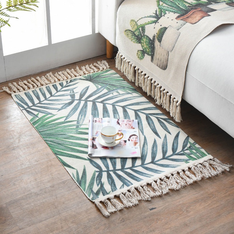 Bohemian Stammesdruck Teppich Retro waschbarer Teppich Fransen -Design Baumwollmischteppich für Wohnkultur